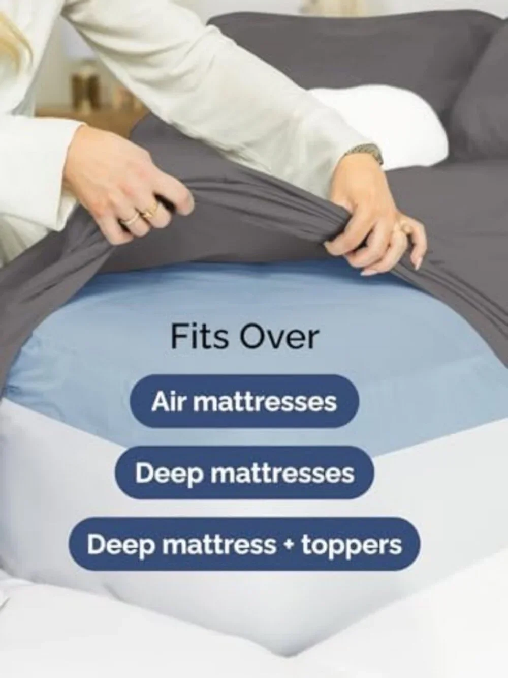 Extra Deep Queen Sheet Set - 6 Piece Cooling & Breathable Bedding - Grey